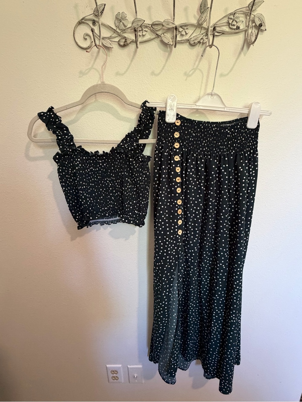 SHEIN Green Polka Dot Smocked Maxi Skirt Set